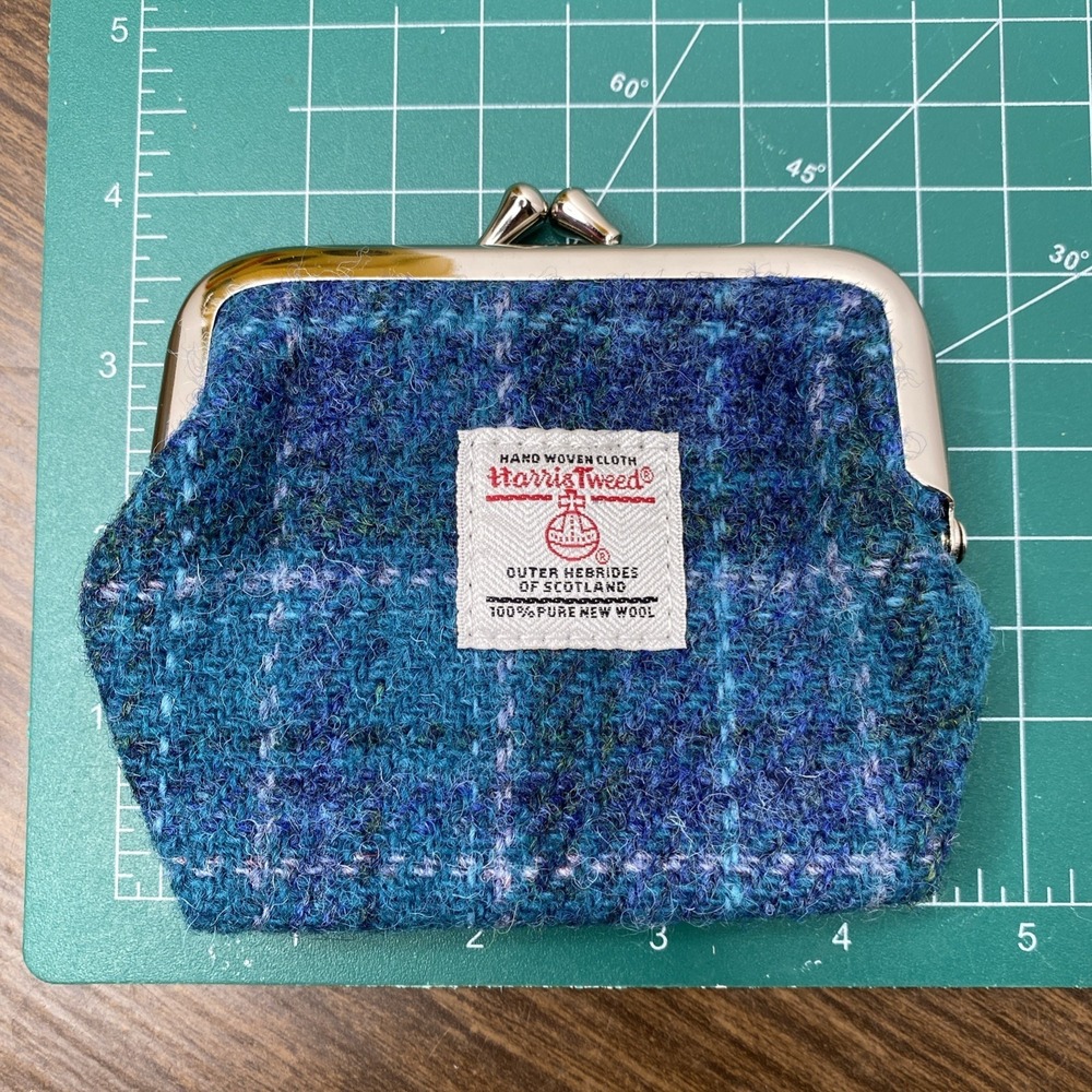 Harris Tweed Wool Tartan Small Coin/Card Purse Multi-Colored Blue Tones - Picture 7 of 11
